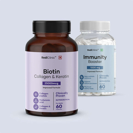RediClinic Nourishing | Combo Of Biotin & Immunity booster, Nourish Your Hair, Skin, and Nails with Organic Extracts | 25000mg