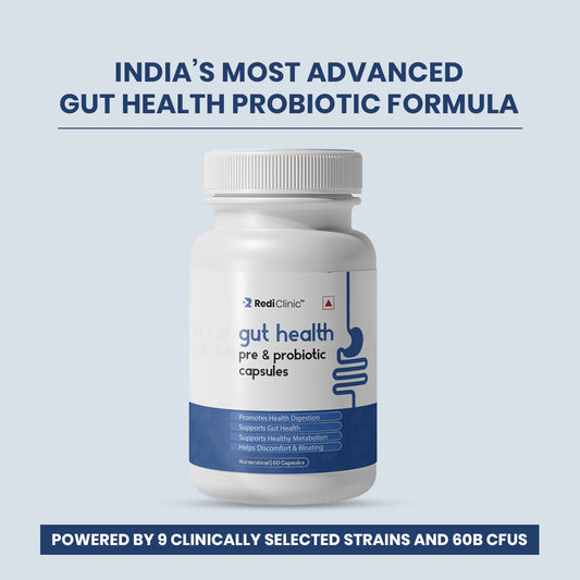 RediClinic Gut Health Pre & Probiotic Capsules with Inulin from Chicory | 60 Billion CFUs for Stronger Digestion, Gut Balance & Vitality | 60 Capsules