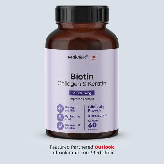RediClinic Biotin Capsules for Men & Women | Biotin, Keratin, Collagen & Sesbania Extract | Supports Hair, Skin & Nails | Boosts Skin Elasticity & Reduces Wrinkles