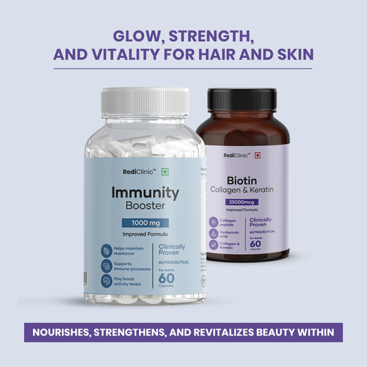 RediClinic Nourishing | Combo Of Biotin & Immunity booster, Nourish Your Hair, Skin, and Nails with Organic Extracts | 25000mg