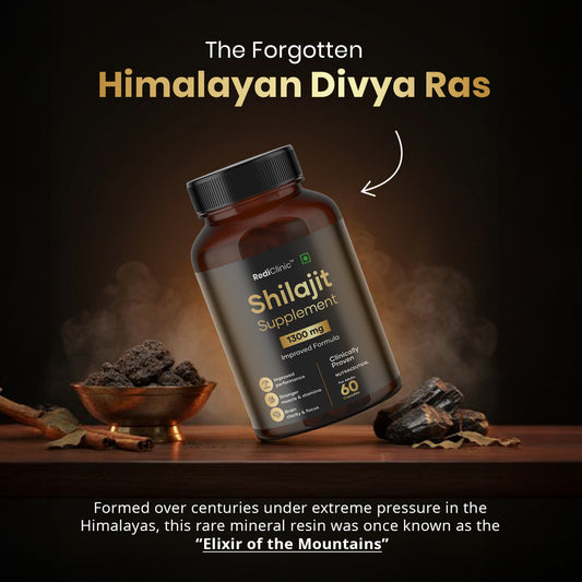 RediClinic Divya Ras Shilajit Power of 1300 mg Pure Asphaltum | Extracted from 18,000 ft Himalayan Altitudes | Enriched with 15+ Herbs