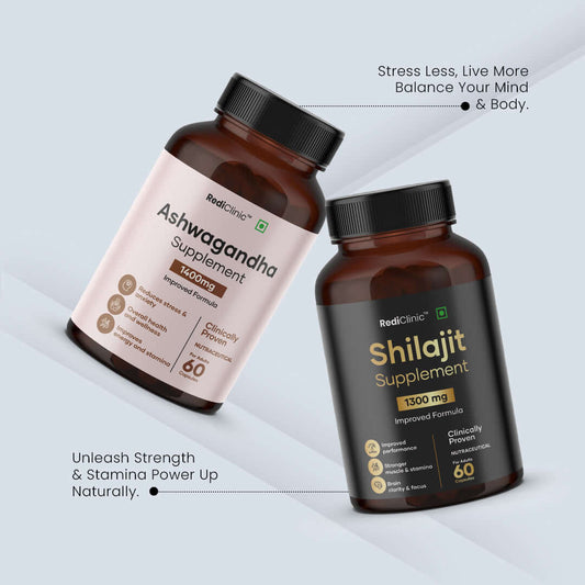 RediClinic AshwaShila | Combo Of Ashwagandha (2100mg) And Shudh Shilajit (1300mg)