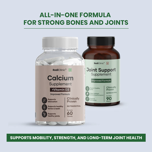 RediClinic Flexi Strength with Calcium Citrate Malate, Cissus Quadrangularis, Glucosamine & Chondroitin | The World’s No.1 Combo for Total Bone and Joint Health
