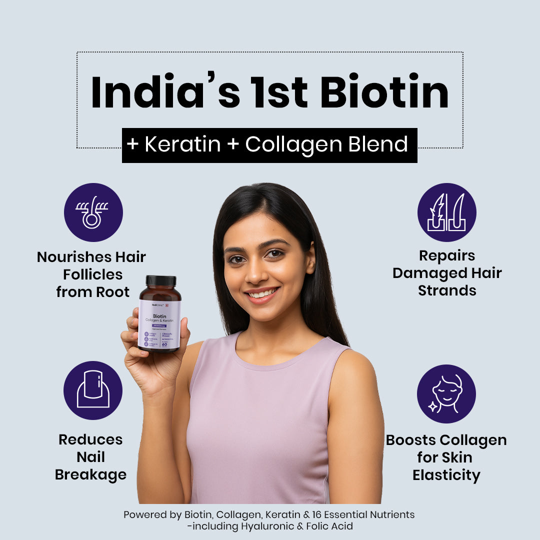 RediClinic Biotin Capsules for Men & Women | Biotin, Keratin & Collagen | Supports Hair, Skin & Nails | Boosts Skin Elasticity & Reduces Wrinkles