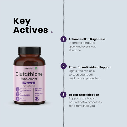 RediClinic Glutathione Tablets : 100% Pure Japanese Glutathione with Vitamin C for Radiant Skin