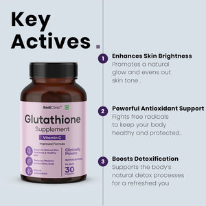 RediClinic Glutathione Capsules : 100% Pure Japanese Glutathione with Vitamin C for Radiant Skin
