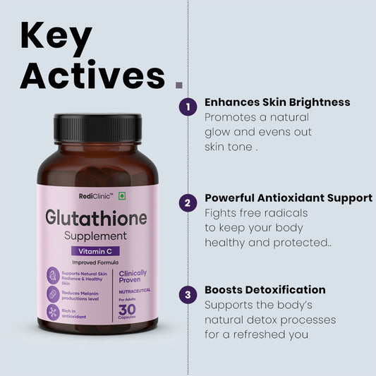 RediClinic Glutathione Capsules : 100% Pure Japanese Glutathione with Vitamin C for Radiant Skin