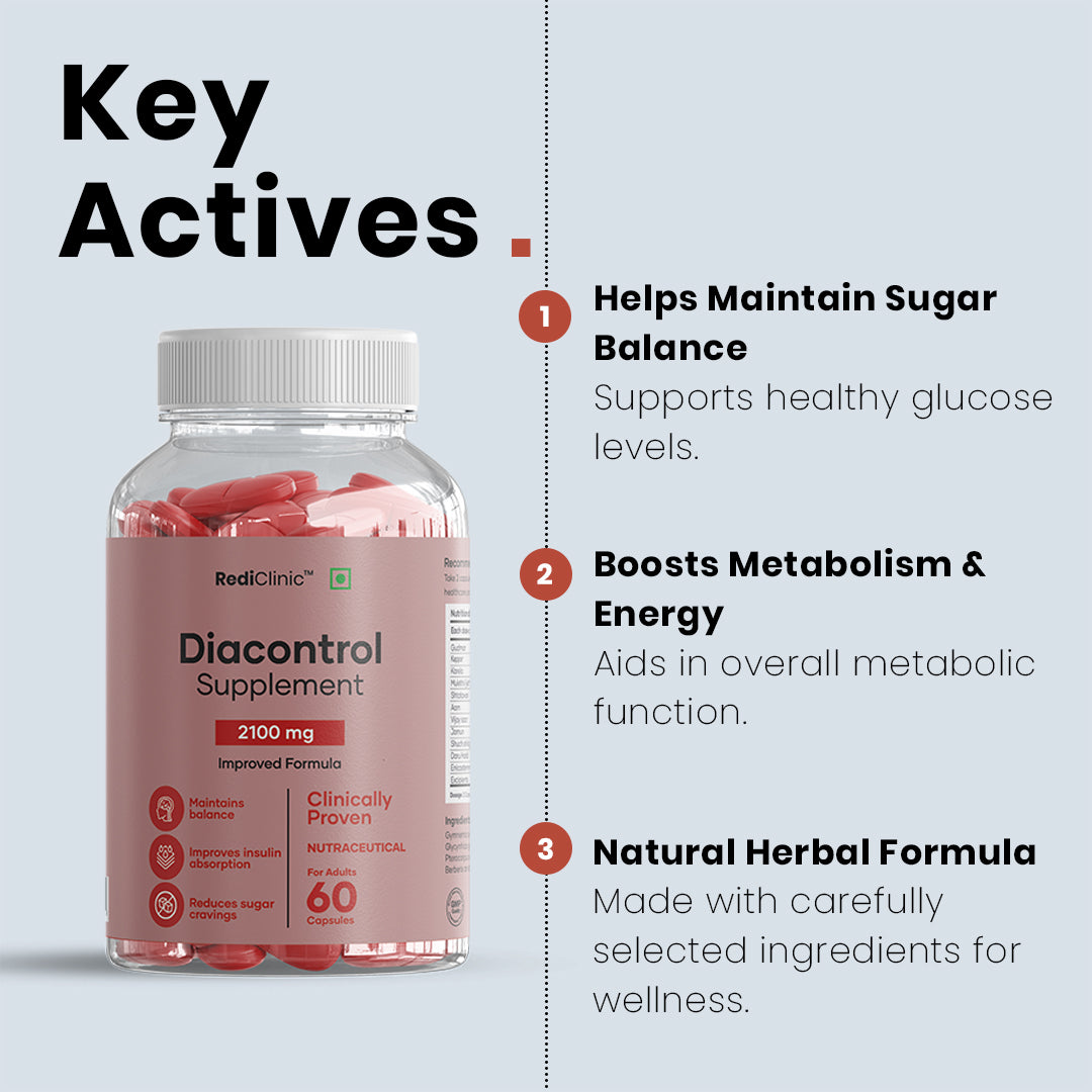 RediClinic DiaControl Tablets : Premium Blood Sugar Support | Manage Diabetes and Glucose Levels - Backed By Science | 60 Tablets