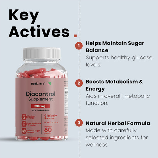 RediClinic DiaControl Tablets : Premium Blood Sugar Support | Manage Diabetes and Glucose Levels - Backed By Science | 60 Tablets