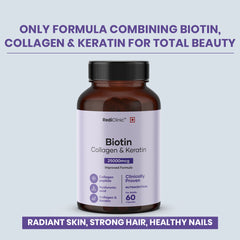 RediClinic Biotin Capsules for Men & Women | Biotin, Keratin, Collagen & Sesbania Extract | Supports Hair, Skin & Nails | Boosts Skin Elasticity & Reduces Wrinkles