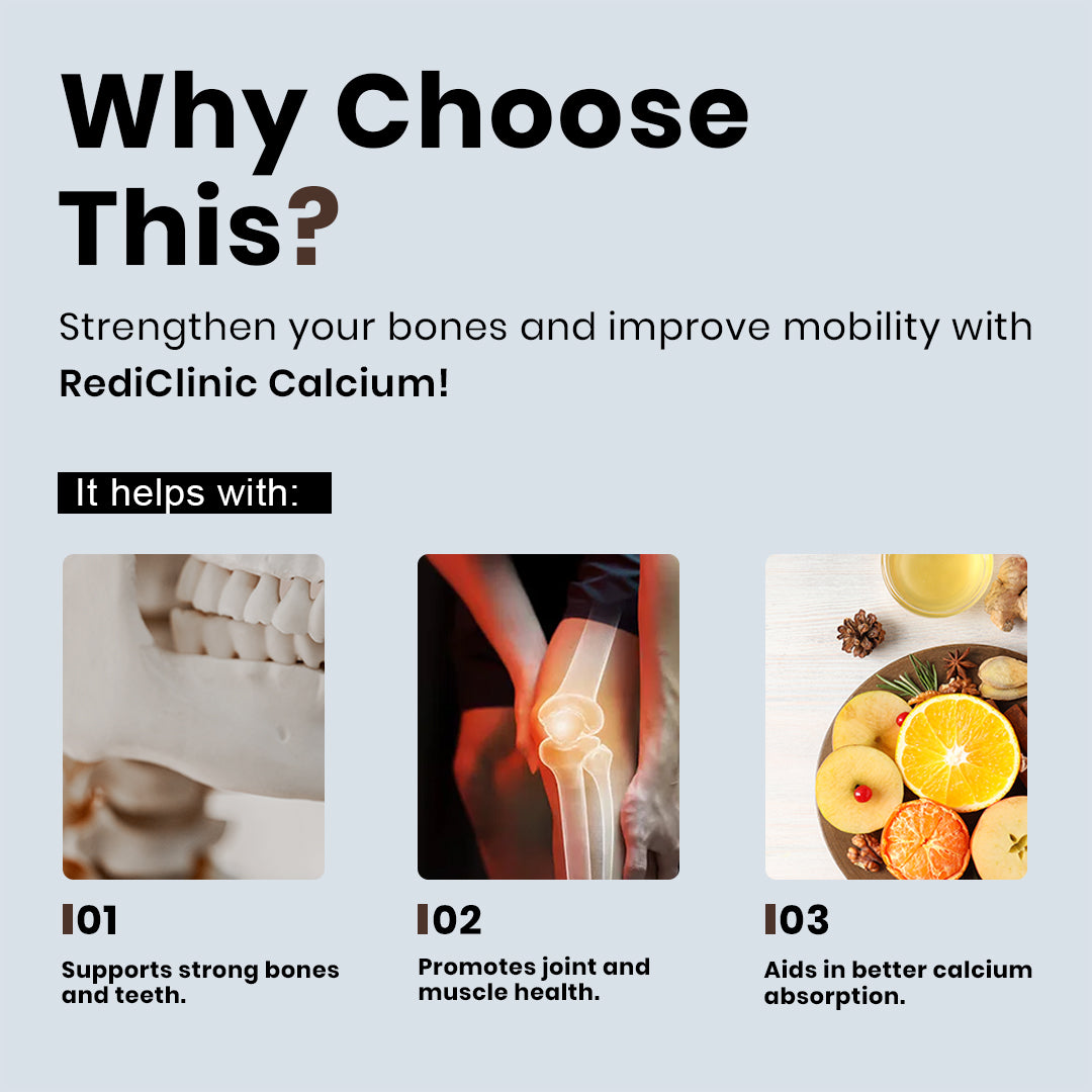 Rediclinic Calcium Tablets with Magnesium, Zinc, Vitamin D3 and Cissus Quadrangularis For Stronger Bones | 60 Tablets