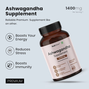 RediClinic Ashwagandha Tablets : Organic Extract with Black Pepper | 1400mg | 60 Capsules