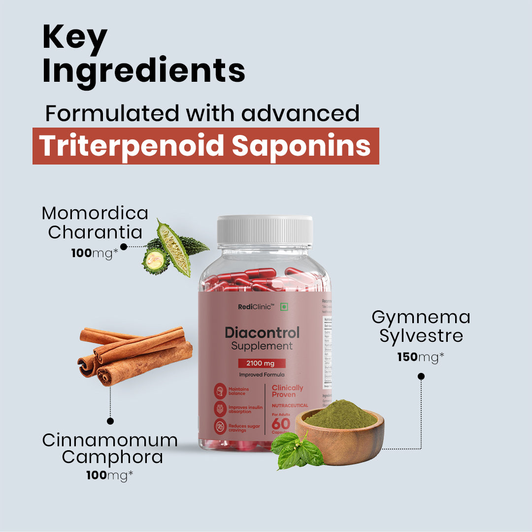 RediClinic DiaControl – Natural Blood Sugar & Glucose Management with Advanced Triterpenoid Saponins | Science-Backed Support for Diabetes | 60 Tablets