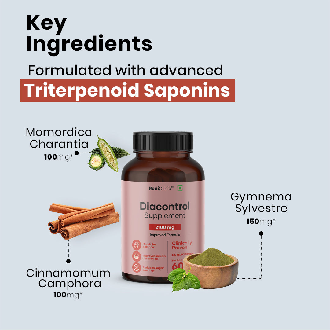 RediClinic DiaControl – Natural Blood Sugar & Glucose Management with Advanced Triterpenoid Saponins | Science-Backed Support for Diabetes | 60 Capsules