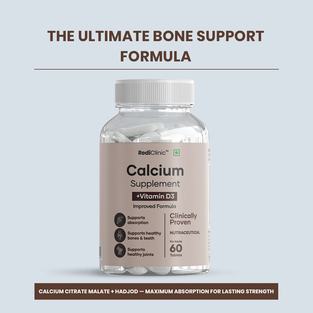 RediClinic Advanced Calcium Complex Tablets with Calcium Citrate Malate, Magnesium, Zinc, Vitamin D3, Vitamin B12 & Cissus Quadrangularis | Complete Bone Strength & Joint Support Formula | 60 Tablets