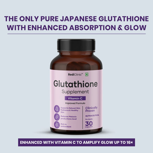 RediClinic Glutathione Capsules : 100% Pure Japanese Glutathione with Vitamin C for Radiant Skin