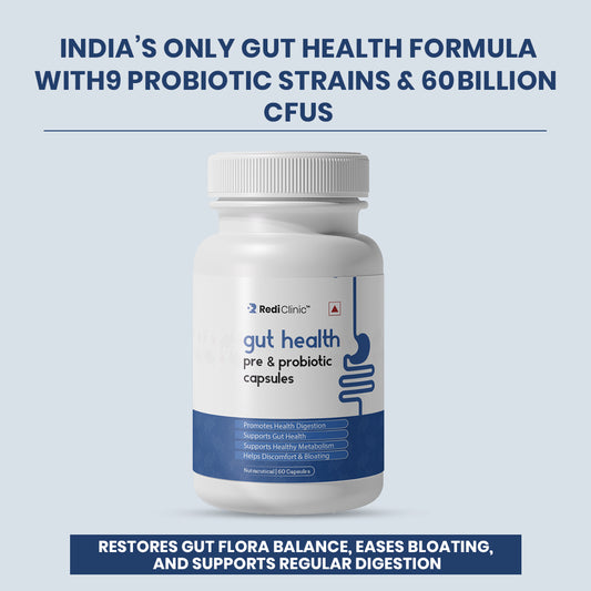 RediClinic Gut Health Pre & Probiotic Capsules with Inulin from Chicory | 60 Billion CFUs for Stronger Digestion, Gut Balance & Vitality | 60 Capsules