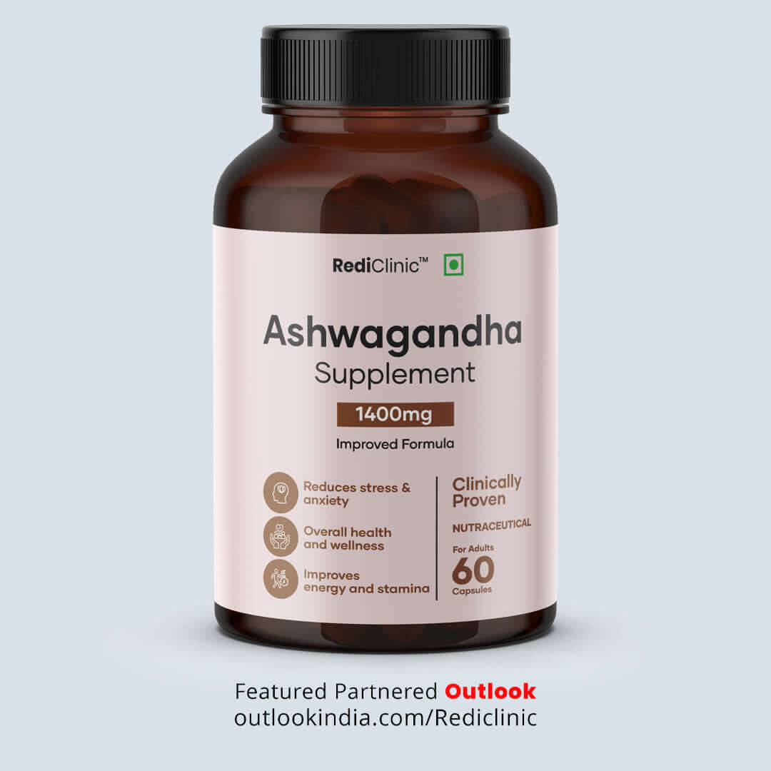 RediClinic Ashwagandha Tablets : Organic Extract with Black Pepper | 1400mg | 60 Capsules