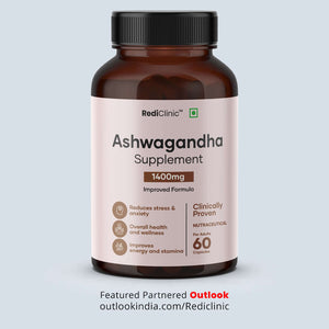 RediClinic Ashwagandha Tablets : Organic Extract with Black Pepper | 1400mg | 60 Capsules