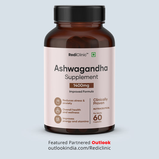 RediClinic Ashwagandha Tablets : Organic Extract with Black Pepper | 1400mg | 60 Capsules