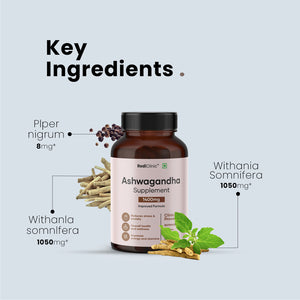 RediClinic Ashwagandha Tablets : Organic Extract with Black Pepper | 2100mg | 60 Capsules