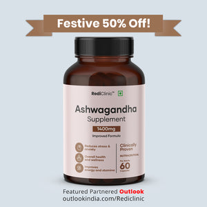 RediClinic Ashwagandha Tablets : Organic Extract with Black Pepper | 1400mg | 60 Capsules