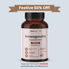 RediClinic Ashwagandha Tablets : Organic Extract with Black Pepper | 1400mg | 60 Capsules