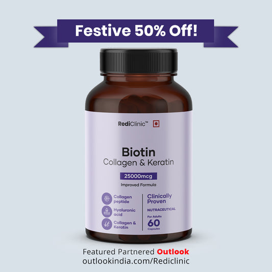 RediClinic Biotin Capsules for Men & Women | Biotin, Keratin & Collagen | Supports Hair, Skin & Nails | Boosts Skin Elasticity & Reduces Wrinkles