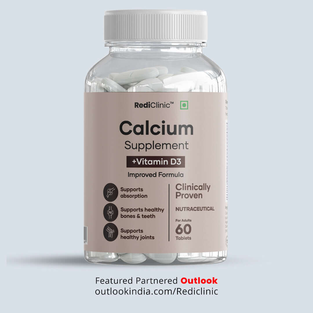RediClinic Advanced Calcium Complex Tablets with Calcium Citrate Malate, Magnesium, Zinc, Vitamin D3, Vitamin B12 & Cissus Quadrangularis | Complete Bone Strength & Joint Support Formula | 60 Tablets