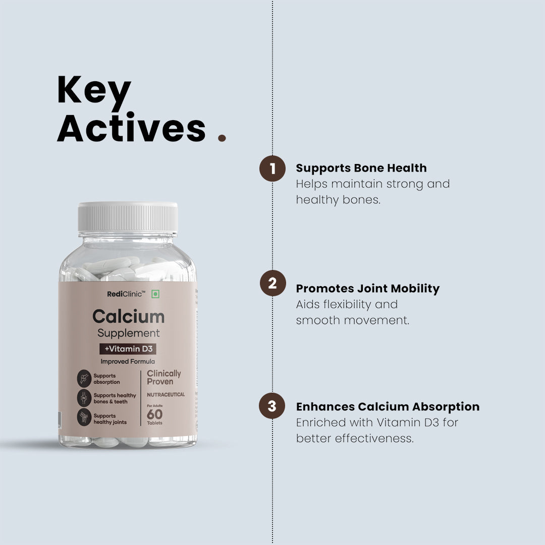 Rediclinic Calcium Tablets with Magnesium, Zinc, & Vitamin D3 For Stronger Bones | 60 Capsules