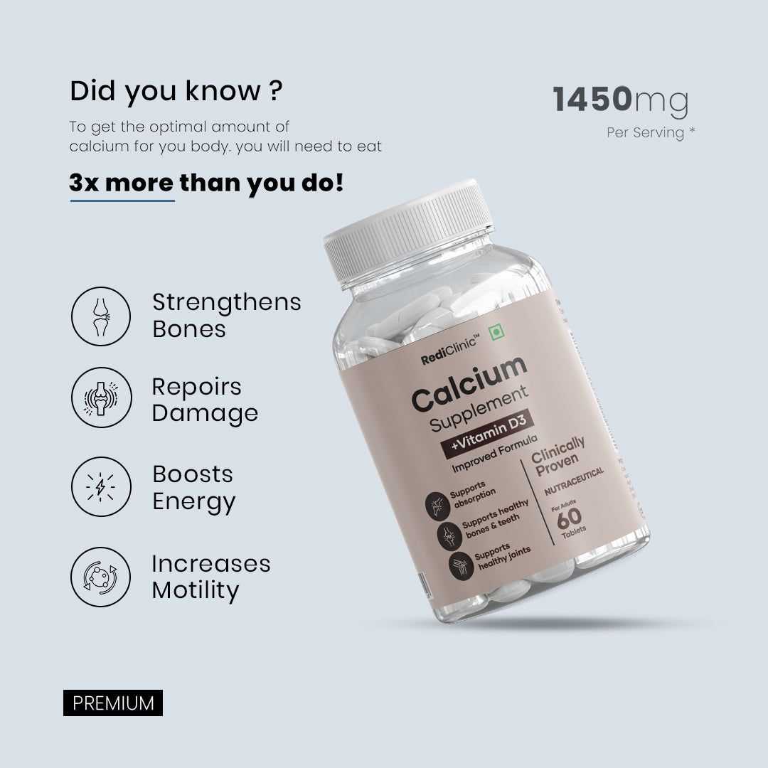 Rediclinic Calcium Tablets with Magnesium, Zinc, & Vitamin D3 For Stronger Bones | 60 Capsules