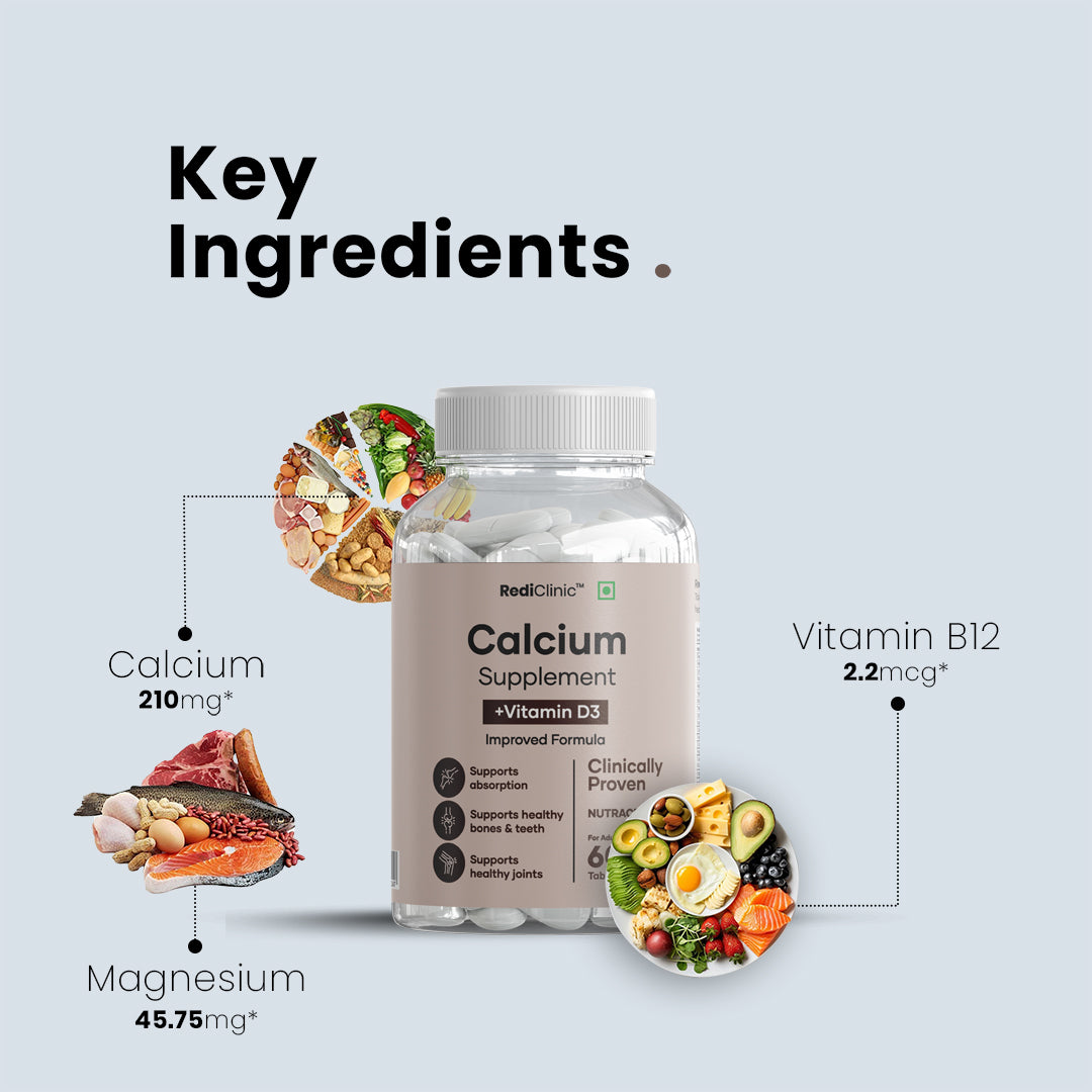 Rediclinic Calcium Tablets with Magnesium, Zinc, & Vitamin D3 For Stronger Bones | 60 Capsules