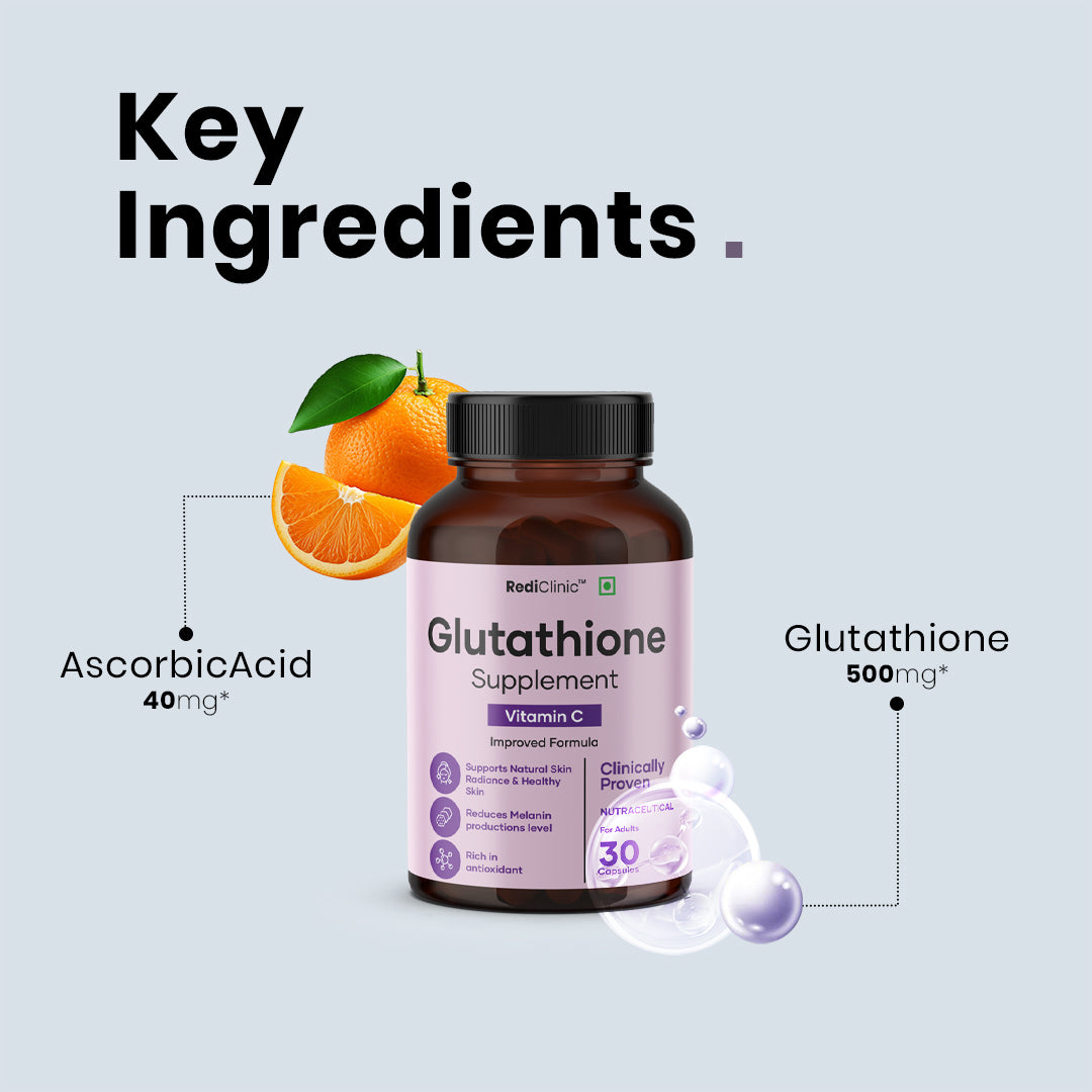RediClinic Glutathione Capsules : 100% Pure Japanese Glutathione with Vitamin C for Radiant Skin