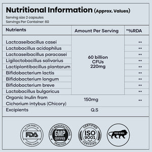 RediClinic Gut health Pre-Probiotics Supplement 60 Billion CFUs | Pre & Probiotic Capsules For Men & Women | 60 Capsules