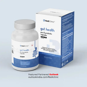 RediClinic Gut health Pre-Probiotics Supplement 60 Billion CFUs | Pre & Probiotic Capsules For Men & Women | 60 Capsules
