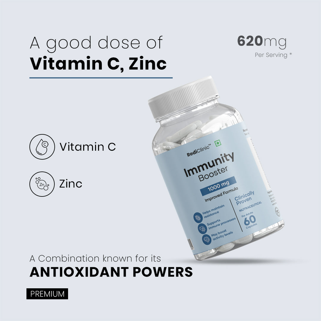 Rediclinic Immunity Booster Supplement with Emblica Officinalis, Vitamin C, Zinc, and Echinacea | 60 Capsules