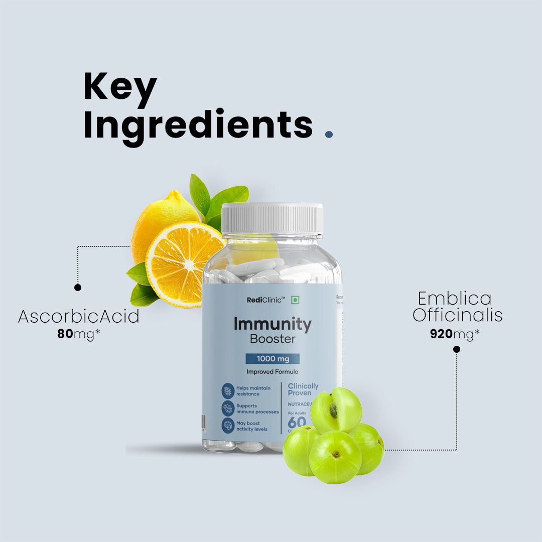 Rediclinic Immunity Booster Supplement with Emblica Officinalis, Vitamin C, Zinc, and Echinacea | 60 Capsules
