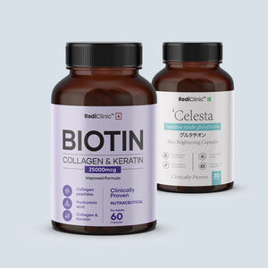 RediClinic Ultimate Skin Glow Kit | Pure Japanese Glutathione (500mg) And Biotin Collagen, Keratin (25000mcg)