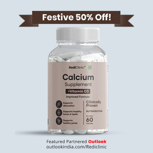 Rediclinic Calcium Tablets with Magnesium, Zinc, Vitamin D3 and Cissus Quadrangularis For Stronger Bones | 60 Tablets