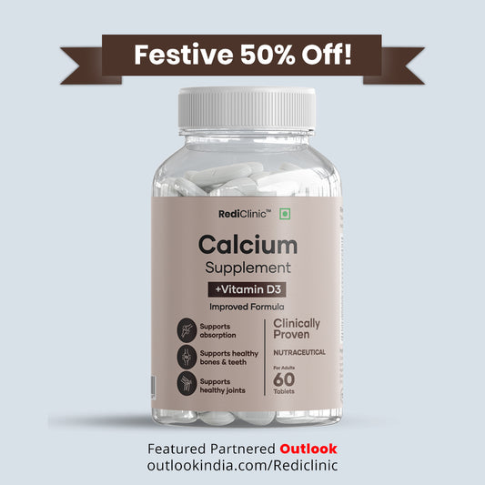 Rediclinic Calcium Tablets with Magnesium, Zinc, Vitamin D3 and Cissus Quadrangularis For Stronger Bones | 60 Tablets