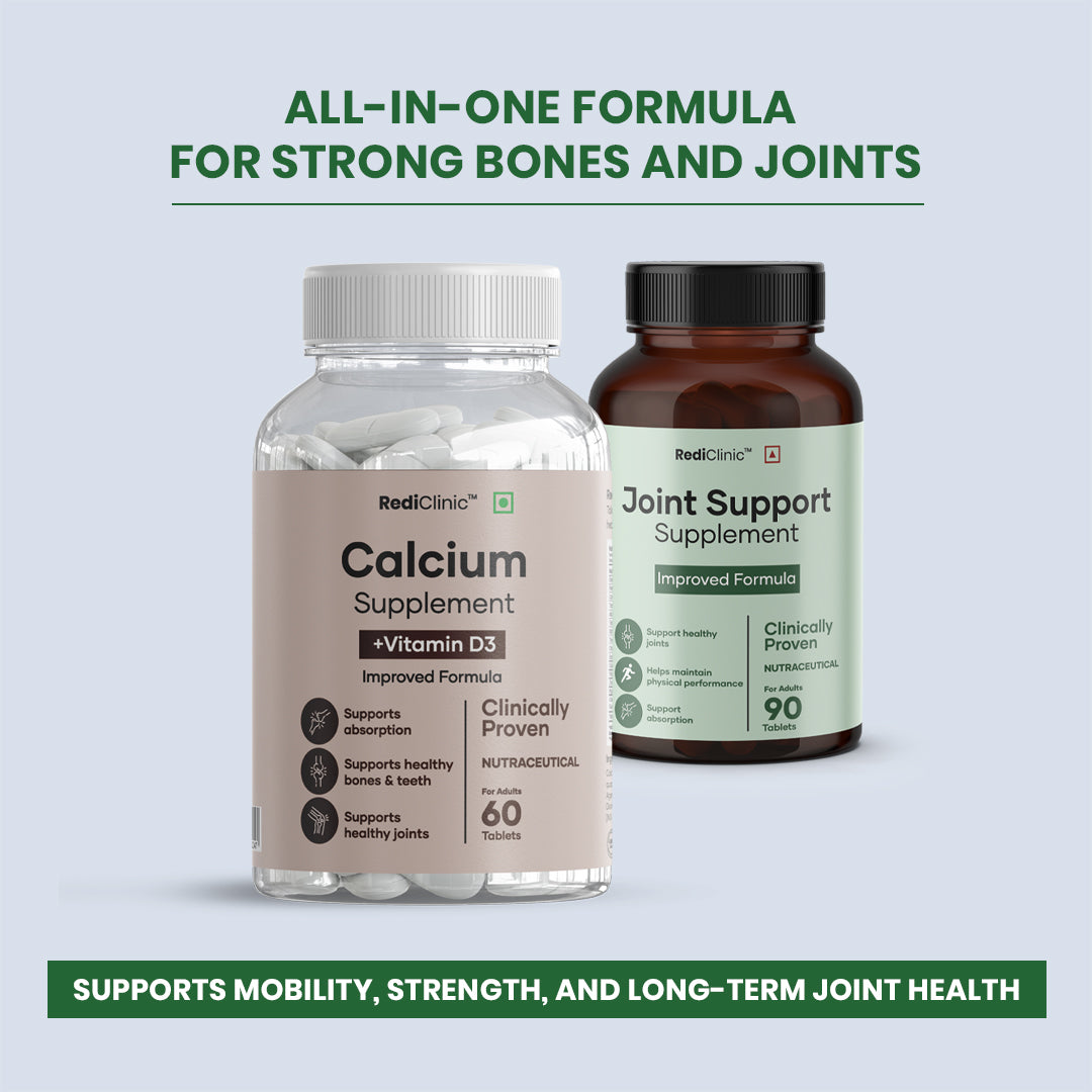 RediClinic Flexi Strength with Calcium Citrate Malate, Cissus Quadrangularis, Glucosamine & Chondroitin | The World’s No.1 Combo for Total Bone and Joint Health
