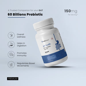 RediClinic Gut health Pre-Probiotics Supplement 60 Billion CFUs | Pre & Probiotic Capsules For Men & Women | 60 Capsules